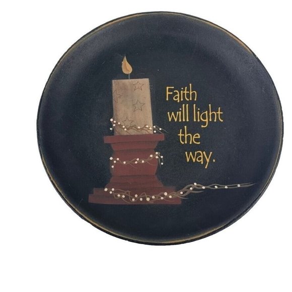 Faith Will Light The Way Painted Decorative Wood Plate Donna White Rustic Farm - Picture 1 of 8